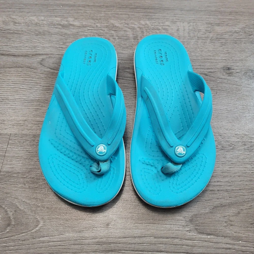 Crocs Kids Crocband Flip Flops Teal Blue Sporty Sandals size 2  2J Summer Casual